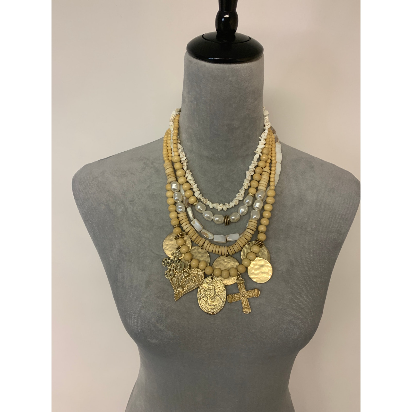 Multi Strand Necklace Beads Whimiscal Bohemian Unique Chunky 28$